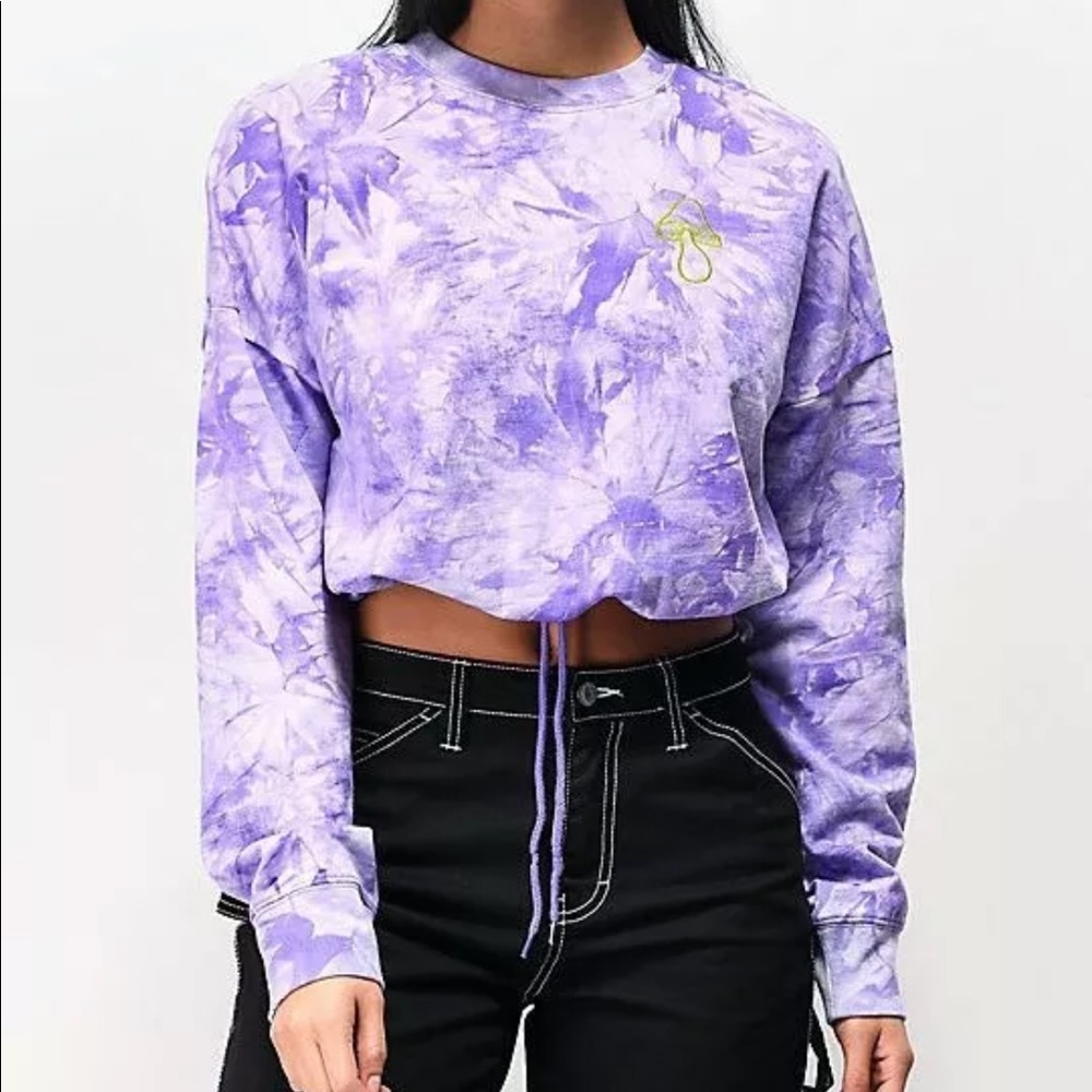 A-Lab Jolene Purple Tie Dye Mushroom Crew Crop Cinch Sweatshirt Small
